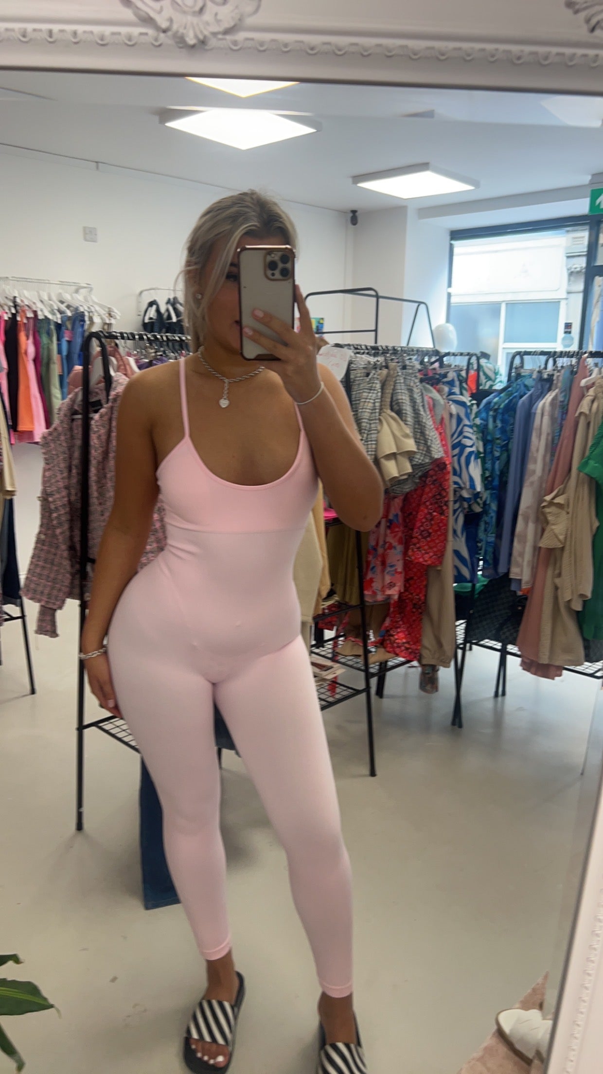Baby Pink Thick Ribbed Unitard Jumpsuit With Adjustable straps